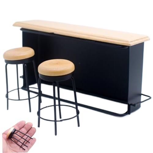 imFreienawn 3pcs/Set Miniature Dollhouse Möbel, Holzpuppenhausmöbel mit Barschalter & Hockern, realistischer robuster Mini für Desktop -Basteldekor -Requisiten von imFreienawn