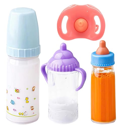 imFreienawn Babypuppenflasche mit Spielzeugpolsterstapfen 4pcs/Set Babypuppen -Fütterungsset Puppenmilch -Milchflasche für Zubehör Geschenk für Mädchen von imFreienawn