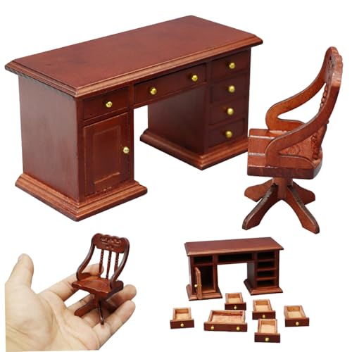 imFreienawn Dollhouse Tisch und Stuhl 1/12 Skala Holzpuppenhausmöbel Set mit Miniaturschreibtisch & Stuhl Retro Mini Möbeln für Studienszenendekor Miniatur -Schreibtisch imFreienawn Dollhouse Tisch und Stuhl 1/12 Skala Holzpuppenhausmöbel Set mit Miniaturschreibtisch & Stuhl Retro Mini Möbeln für Studienszenendekor Miniatur -Schreibtisch von imFreienawn