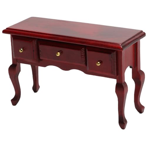 imFreienawn Miniaturtisch, 1:12 realistischer Holzpuppenhausschreibtisch mit 3 Schubladen, Retro Dollhouse -Möbel für die Schlafzimmerbibliothekszene für Wohnzimmer, Red Desk imFreienawn Miniaturtisch, 1:12 realistischer Holzpuppenhausschreibtisch mit 3 Schubladen, Retro Dollhouse -Möbel für die Schlafzimmerbibliothekszene für Wohnzimmer, Red Desk von imFreienawn