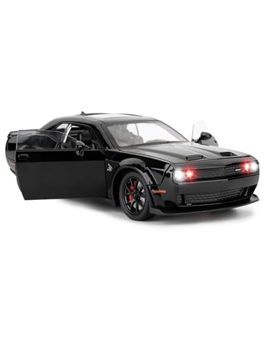 1/24 Dodge Challenger SRT Hellcat Auto Modell, Sammlerstück Diecast Modell Auto mit Lichtern und Geräuschen, Pull Back Auto Spielzeug für Erwachsene Kinder Geburtstag Geschenke Dekoration (schwarz) 1/24 Dodge Challenger SRT Hellcat Auto Modell, Sammlerstück Diecast Modell Auto mit Lichtern und Geräuschen, Pull Back Auto Spielzeug für Erwachsene Kinder Geburtstag Geschenke Dekoration (schwarz) von imtfzct