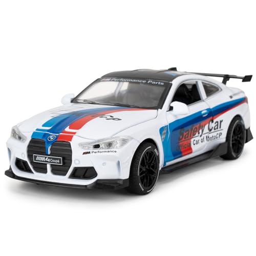 imtfzct 1/32 BMW M4 Spielzeugauto, legiertem Stahl Modellauto, Sound- und Licht-Spielzeugauto mit Pull-Back-Funktion, Sammlergeschenk für Kinder von 3-10 Jahren (weiß) von imtfzct