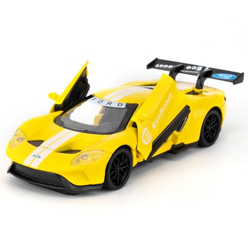 imtfzct 1/32 Ford GT Spielzeugauto, Modellauto aus legiertem Stahl, Sound- und Licht-Spielzeugauto mit Pull-Back-Funktion, Sammlergeschenk für Kinder von 3-10 Jahren(gelb) von imtfzct