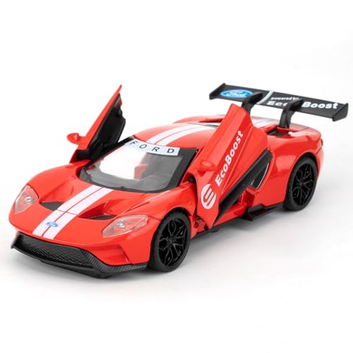 imtfzct 1/32 Ford GT Spielzeugauto, Modellauto aus legiertem Stahl, Sound- und Licht-Spielzeugauto mit Pull-Back-Funktion, Sammlergeschenk für Kinder von 3-10 Jahren(rot) von imtfzct