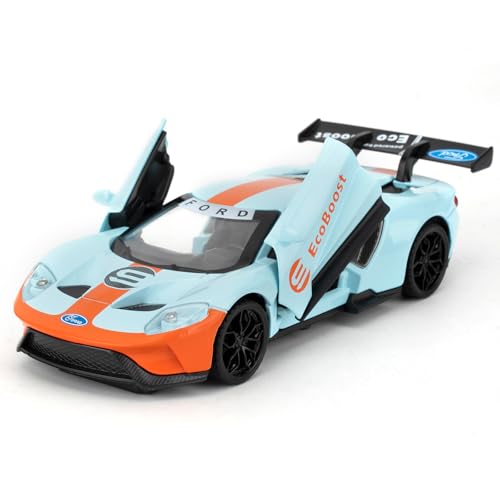 imtfzct 1/32 Ford GT Spielzeugauto, Modellauto aus legiertem Stahl, Sound- und Licht-Spielzeugauto mit Pull-Back-Funktion, Sammlergeschenk für Kinder von 3-10 Jahren (Blau) von imtfzct