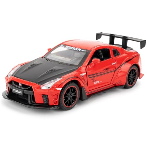 imtfzct 1/32 GTR-Großraumversion Leichtmetall-Automodell, bringt die Zugfunktion Sound und Licht Spielzeugauto zurück, geeignet für Sammlung von Modellautos, Geschenke für Kinder (rot) von imtfzct