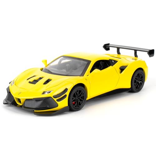 imtfzct 1:32 Ferrari 488 Modellauto, Alu-Druckgussauto mit Rückholfunktion, Kinderspielzeugauto mit Licht und Sound, Sammlermodell Spielzeug, Kindergeschenk (gelb) von imtfzct