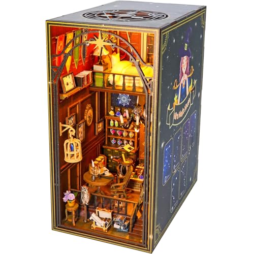 inaepeak DIY Book Nook Kit, 3D Puzzle Puppenhaus Holz Haus, Puppenhäuser Miniatur Haus Kit mit LED Licht, DIY Miniaturhaus Bausatz für Erwachsene, Bücherregal Deko Bastelset Geschenken (Magische Welt) von inaepeak
