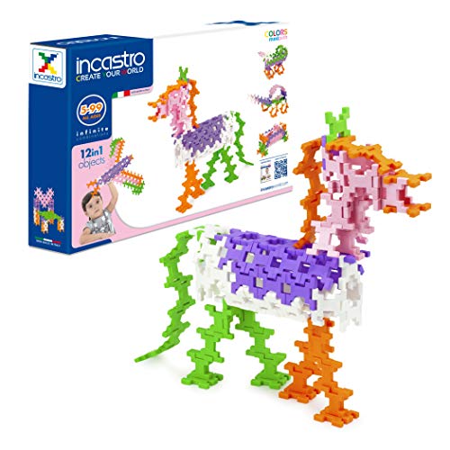 incastro - Maxi Pink, 100 Stück, Einzigartiger Baustein, Spiel für die ganze Familie, 12 Baustellen, Lernspiel, entwickelt und hergestellt in Italien, Verschiedene Schwierigkeitsstufen von incastro