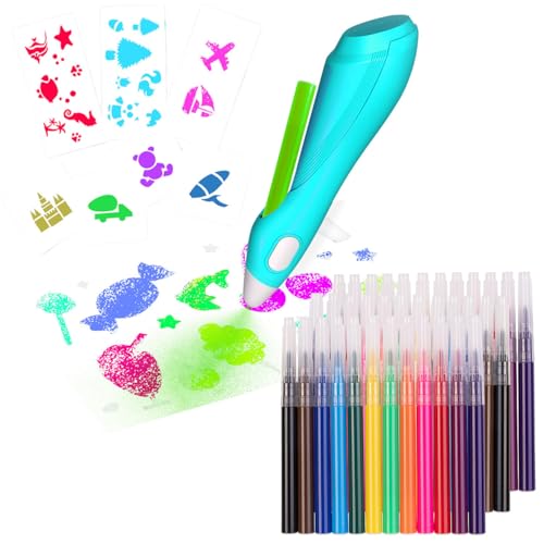 infactory Airbrush Set Kinder: Airbrush-Stift für Kinder, 48 Farben zum Sprühen, 30 Schablonen, USB (Sprüh-Graffiti-Stifte, Kit, Geburtstag) von infactory
