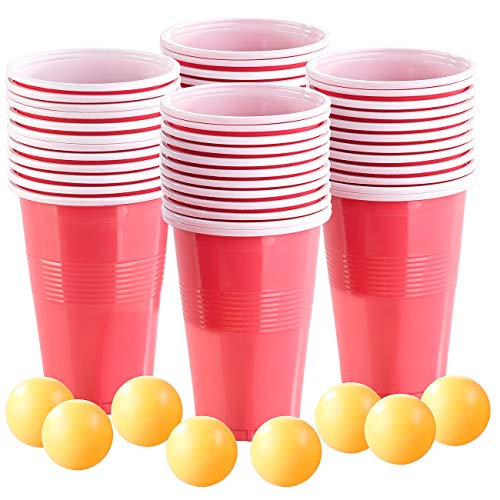 infactory Bierpong-Ball: 4er-Set Trinkspiel-Set Bier Pong, je 24 Becher (je 450 ml) & 2 Bälle (Party-Feier-Saufspiel, Partyspiel Erwachsene, Tisch) von infactory