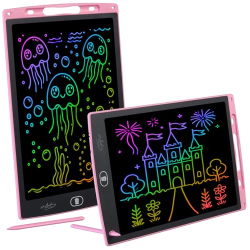 infactory Schreibtafel Büro: 2er-Set LCD-Schreibtafel 30cm / 12",inkl. Stift,rosa,Multicolor (LCD Schreibtafeln Erwachsene, Schreib-Tablet, LED) von infactory