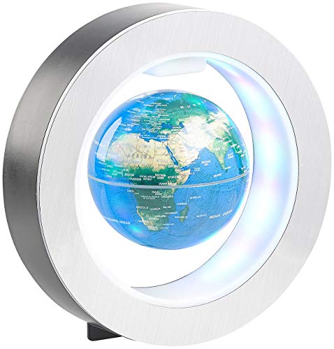 infactory Schwebender Globus: Freischwebender 10-cm-Globus in Magnet-Ring mit bunter LED-Beleuchtung (Schwebende Weltkugel, Schwebende Erdkugel, Magnetischer Lichter) von infactory