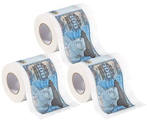 infactory WC-Rolle: 3 Rollen Retro-Toilettenpapier 100 D-Mark (Scherz-Klopapier, lustige Klopapier-Rollen, Geschenkverpackung) von infactory