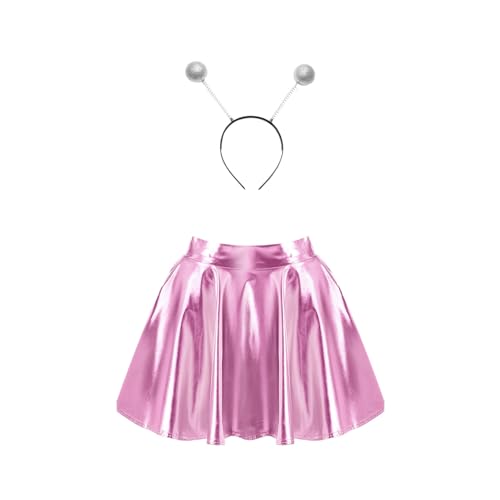 inhzoy Damen Alien Kostüm Space Girl Stirnband Glänzend Metallic Rock Set Weltall Kostüm Karneval Fasching Party Outfits Rosa M von inhzoy