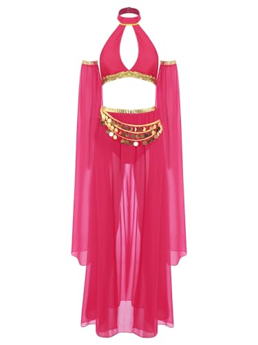 inhzoy Damen Bauchtanz Kostüm Karneval Tribal Belly Dance Outfit Pailletten Münze Quasten Top Rock Set Für Faschnacht Festival Party Hotpink XL inhzoy Damen Bauchtanz Kostüm Karneval Tribal Belly Dance Outfit Pailletten Münze Quasten Top Rock Set Für Faschnacht Festival Party Hotpink XL von inhzoy