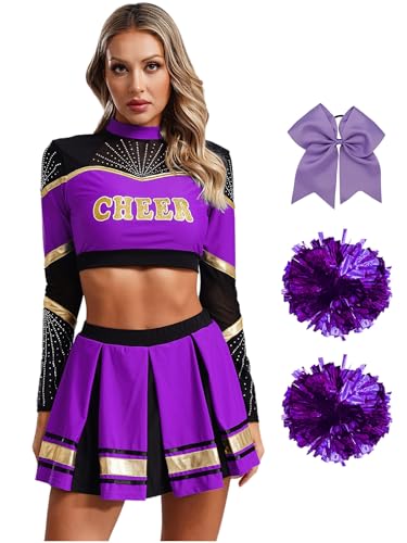 inhzoy Damen Cheerleading Kostüm High School Cheer Leader Rock Langarm Crop Top Pompons 2er/4er/5er Set Halloween Karneval Kostüm Violett S inhzoy Damen Cheerleading Kostüm High School Cheer Leader Rock Langarm Crop Top Pompons 2er/4er/5er Set Halloween Karneval Kostüm Violett S von inhzoy