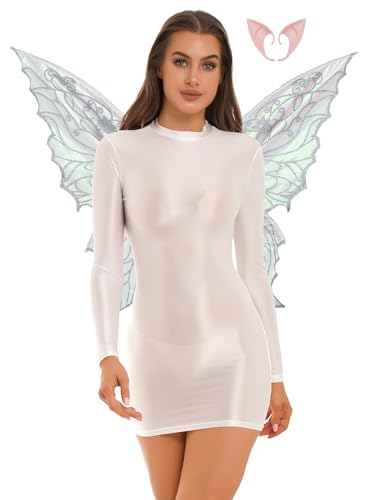 inhzoy Damen Feenkostüm Schmetterling Feenflügel Öl Glanz Minikleid Bodycon Set Erwachsene Halloween Karnevalskostüme Party Cosplay Outfit Weiß XL inhzoy Damen Feenkostüm Schmetterling Feenflügel Öl Glanz Minikleid Bodycon Set Erwachsene Halloween Karnevalskostüme Party Cosplay Outfit Weiß XL von inhzoy