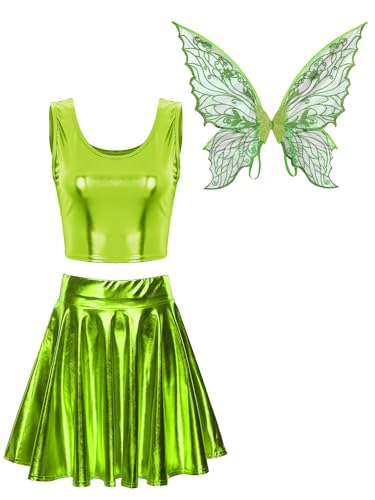 inhzoy Damen Feenkostüm Schmetterling Feenflügel Und Metallic Top Rock Set Erwachsene Halloween Karnevalskostüme Glitzer Party Outfit Neongrün M inhzoy Damen Feenkostüm Schmetterling Feenflügel Und Metallic Top Rock Set Erwachsene Halloween Karnevalskostüme Glitzer Party Outfit Neongrün M von inhzoy