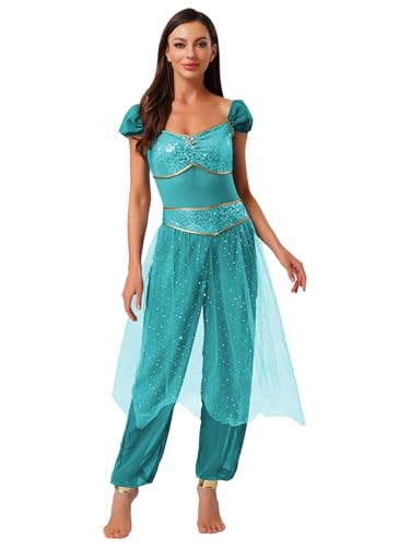 inhzoy Damen Kostüm Arabische Orient Prinzessin Kostüm Pailletten Jumpsuit Tüll Haremhose Karneval Kostüm Party Tanz Outfit Türkis XXL inhzoy Damen Kostüm Arabische Orient Prinzessin Kostüm Pailletten Jumpsuit Tüll Haremhose Karneval Kostüm Party Tanz Outfit Türkis XXL von inhzoy