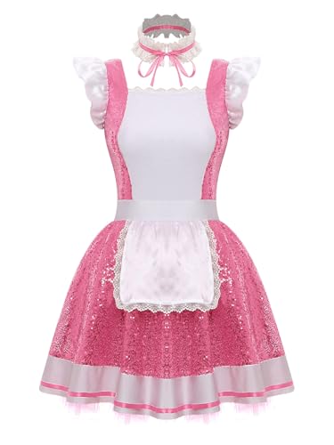 inhzoy Damen Kostüm Dienstmädchen Maid Schürze Pailletten Tutu Kleid Und Halsband Anime Cosplay Verkleidung Karneval Faschingskostüm Rosa M inhzoy Damen Kostüm Dienstmädchen Maid Schürze Pailletten Tutu Kleid Und Halsband Anime Cosplay Verkleidung Karneval Faschingskostüm Rosa M von inhzoy