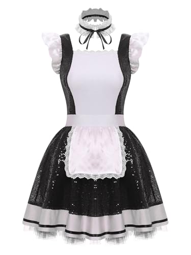inhzoy Damen Kostüm Dienstmädchen Maid Schürze Pailletten Tutu Kleid Und Halsband Anime Cosplay Verkleidung Karneval Faschingskostüm Schwarz XL inhzoy Damen Kostüm Dienstmädchen Maid Schürze Pailletten Tutu Kleid Und Halsband Anime Cosplay Verkleidung Karneval Faschingskostüm Schwarz XL von inhzoy