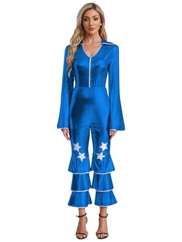inhzoy Damen Kostüm Disco 70er Jahre Outfit Glitzer Overall Einteilige Metallic Schlaghose Faschingskostüm Mottoparty Outfit Königsblau 3XL inhzoy Damen Kostüm Disco 70er Jahre Outfit Glitzer Overall Einteilige Metallic Schlaghose Faschingskostüm Mottoparty Outfit Königsblau 3XL von inhzoy