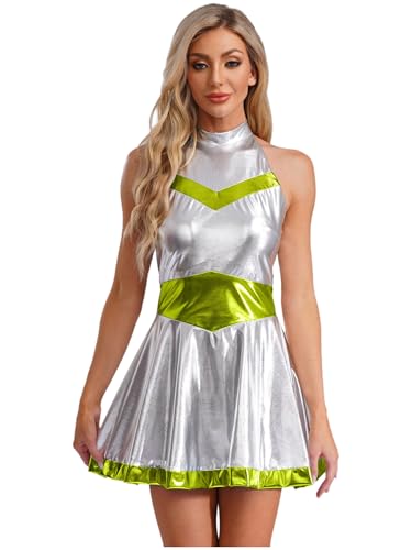 inhzoy Damen Kostüm Space Girl Alien Kleid Karneval Glänzende Metallic Kleid Glitzer Disco Partykleid Halloween Kostüm Tanz Clubwear Neongrün S inhzoy Damen Kostüm Space Girl Alien Kleid Karneval Glänzende Metallic Kleid Glitzer Disco Partykleid Halloween Kostüm Tanz Clubwear Neongrün S von inhzoy