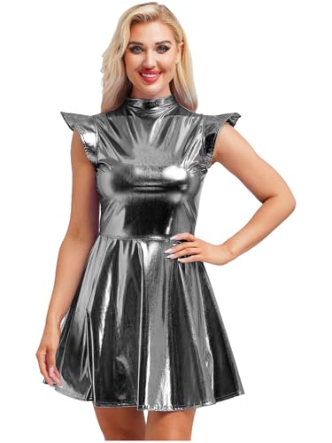 inhzoy Damen Metallic Kleid Glitzer Rave Party Tanzkleid Glänzend Holographic Skater Kleid Disco Karneval Kostüm Grau M inhzoy Damen Metallic Kleid Glitzer Rave Party Tanzkleid Glänzend Holographic Skater Kleid Disco Karneval Kostüm Grau M von inhzoy