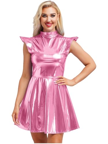 inhzoy Damen Metallic Kleid Glitzer Rave Party Tanzkleid Glänzend Holographic Skater Kleid Disco Karneval Kostüm Rosa XXL inhzoy Damen Metallic Kleid Glitzer Rave Party Tanzkleid Glänzend Holographic Skater Kleid Disco Karneval Kostüm Rosa XXL von inhzoy