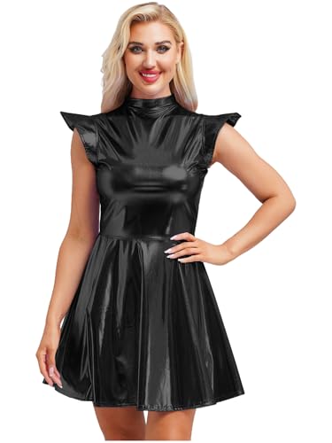 inhzoy Damen Metallic Kleid Glitzer Rave Party Tanzkleid Glänzend Holographic Skater Kleid Disco Karneval Kostüm Schwarz M inhzoy Damen Metallic Kleid Glitzer Rave Party Tanzkleid Glänzend Holographic Skater Kleid Disco Karneval Kostüm Schwarz M von inhzoy