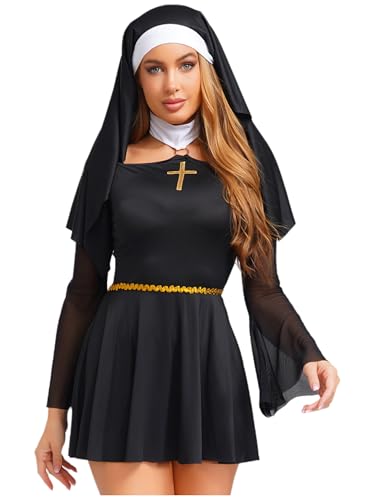 inhzoy Damen Nonnen Kostüm Kleid Nonnenhaube Mittelalter Religiös Vikare Kostüm Für Halloween Karneval Mottoparty Schwarz XL inhzoy Damen Nonnen Kostüm Kleid Nonnenhaube Mittelalter Religiös Vikare Kostüm Für Halloween Karneval Mottoparty Schwarz XL von inhzoy