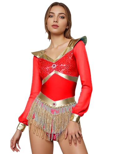 inhzoy Damen Orient Arabische Prinzessin Kostüm Glitzer Fransen Strass Pailletten Body Karneval Kostüm Party Tanz Outfit Rot S inhzoy Damen Orient Arabische Prinzessin Kostüm Glitzer Fransen Strass Pailletten Body Karneval Kostüm Party Tanz Outfit Rot S von inhzoy