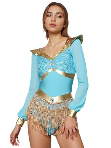 inhzoy Damen Orient Arabische Prinzessin Kostüm Glitzer Fransen Strass Pailletten Body Karneval Kostüm Party Tanz Outfit Türkis XL inhzoy Damen Orient Arabische Prinzessin Kostüm Glitzer Fransen Strass Pailletten Body Karneval Kostüm Party Tanz Outfit Türkis XL von inhzoy
