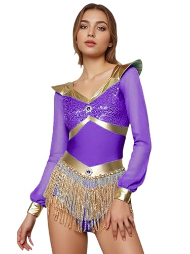 inhzoy Damen Orient Arabische Prinzessin Kostüm Glitzer Fransen Strass Pailletten Body Karneval Kostüm Party Tanz Outfit Violett L inhzoy Damen Orient Arabische Prinzessin Kostüm Glitzer Fransen Strass Pailletten Body Karneval Kostüm Party Tanz Outfit Violett L von inhzoy