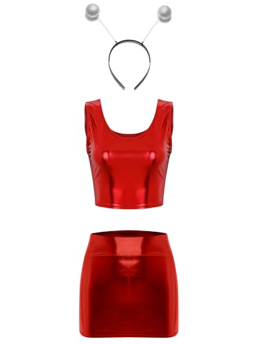 inhzoy Damen Space Kostüm Alien Karneval Galaxy Kostüm Alien Haarreif Glänzend Metallic Top Mini Rock Set Fasching Disco Club Tanz Outfit Rot Einheitsgröße inhzoy Damen Space Kostüm Alien Karneval Galaxy Kostüm Alien Haarreif Glänzend Metallic Top Mini Rock Set Fasching Disco Club Tanz Outfit Rot Einheitsgröße von inhzoy