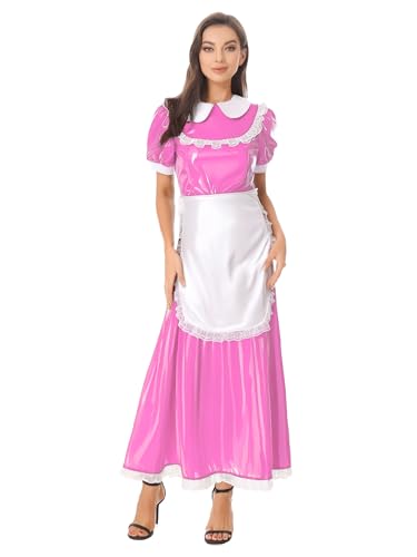 inhzoy Damen Wetlook Dienstmädchen Kostüm Spitze Leder Lack Maid Kleid Schürze Lang Set Fasching Karneval Cosplay Outfit Rosa L inhzoy Damen Wetlook Dienstmädchen Kostüm Spitze Leder Lack Maid Kleid Schürze Lang Set Fasching Karneval Cosplay Outfit Rosa L von inhzoy