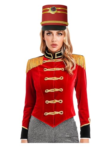 inhzoy Damen Zirkus Ringmaster Kostüm Trommler Uniform Fransen-Epaulette Jacke MIt Und Hut Halloween Fasching Kostüm Performance Outfit Rot&Hut XL inhzoy Damen Zirkus Ringmaster Kostüm Trommler Uniform Fransen-Epaulette Jacke MIt Und Hut Halloween Fasching Kostüm Performance Outfit Rot&Hut XL von inhzoy