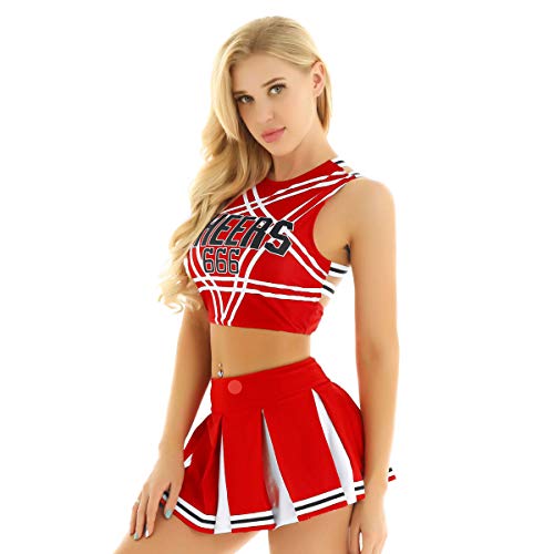 inhzoy Frauen Cheerleading Cheer Leader Uniform Set Crop Top Rückenfrei Unterhemd kurzer Faltenrock Minirock Tanz Karneval Fasching Party Halloween Kostüm Typ A_Rot S inhzoy Frauen Cheerleading Cheer Leader Uniform Set Crop Top Rückenfrei Unterhemd kurzer Faltenrock Minirock Tanz Karneval Fasching Party Halloween Kostüm Typ A_Rot S von inhzoy