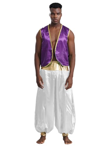 inhzoy Herren Arabischer Prinz Kostüm Orient Weste Aladdinhose Set Männer Fasching Halloween Kostüm Mottoparty Cosplay Outfit Dunkellila&Weiß XXL inhzoy Herren Arabischer Prinz Kostüm Orient Weste Aladdinhose Set Männer Fasching Halloween Kostüm Mottoparty Cosplay Outfit Dunkellila&Weiß XXL von inhzoy