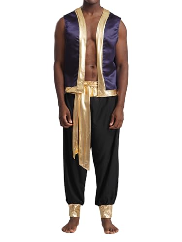 inhzoy Herren Arabischer Prinz Kostüm Weste Haremshose Set Männer Fasching Halloween Kostüm Märchen Prinz Cosplay Mottoparty Outfit Lila&Schwarz XL inhzoy Herren Arabischer Prinz Kostüm Weste Haremshose Set Männer Fasching Halloween Kostüm Märchen Prinz Cosplay Mottoparty Outfit Lila&Schwarz XL von inhzoy