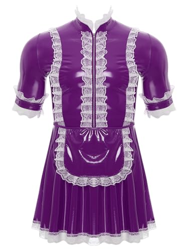 inhzoy Herren Dienstmädchen Kostüm Lack Kleid Sissy Putzfrau Kostüm Männer Karneval Halloween Junggesellenabschied Party Outfit Violett 3XL von inhzoy