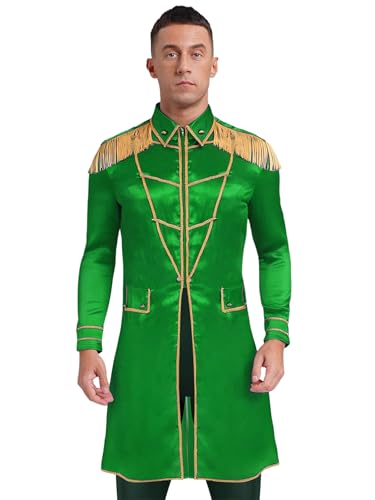 inhzoy Herren Frack Kostüm Fransen Epauletten Parade Jacke Mit Goldene Besatz Karneval Zirkusdirektor Kostüm Gardeuniform Grün 3XL von inhzoy