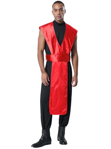 inhzoy Herren Ninja Kostüm Japanischer Kämpfer Verkleidung Metallic Jumpsuit Für Halloween Karneval Mottoparty Rot S von inhzoy