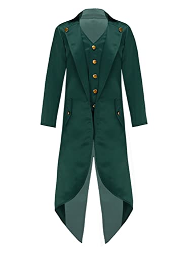 inhzoy Kinder Vintage Steampunk Frack Jacke Gothic Mittelalterlicher Kostüm Gericht Uniform Cosplay Langarm Gehrock Anzug Mantel Dunkelgrün_B 170-176/15-16 Jahre von inhzoy