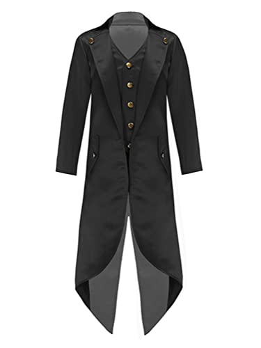 inhzoy Kinder Vintage Steampunk Frack Jacke Gothic Mittelalterlicher Kostüm Gericht Uniform Cosplay Langarm Gehrock Anzug Mantel Schwarz_B 134-140/9-10 Jahre von inhzoy