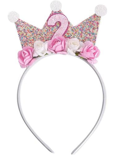 inhzoy Mädchen Geburtstagskrone Prinzessin Krone Geburtstag Stirnband Mit Blumen Für 2/3/4/5/6 Jahre Geburtstag Rosa A Einheitsgröße von inhzoy
