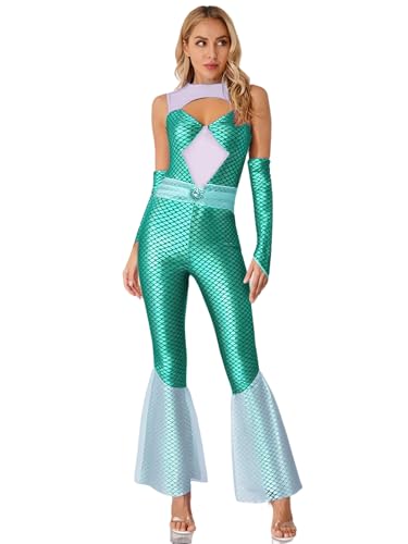 inhzoy Meerjungfrau Kostüm Damen Metallic Fischschuppen Overall Mit Mesh Saum Ganzkörper Halloween Karnevalskostüm Blau L inhzoy Meerjungfrau Kostüm Damen Metallic Fischschuppen Overall Mit Mesh Saum Ganzkörper Halloween Karnevalskostüm Blau L von inhzoy