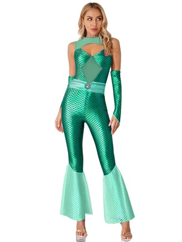 inhzoy Meerjungfrau Kostüm Damen Metallic Fischschuppen Overall Mit Mesh Saum Ganzkörper Halloween Karnevalskostüm Grün XL inhzoy Meerjungfrau Kostüm Damen Metallic Fischschuppen Overall Mit Mesh Saum Ganzkörper Halloween Karnevalskostüm Grün XL von inhzoy