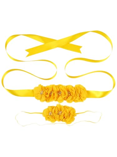 inhzoy Umstands Fotografie Requisiten Perlen Blume Krone Kopfschmuck Gürtel Set Hochzeit Babyparty Kopfschmuck Gelb Einheitsgröße von inhzoy